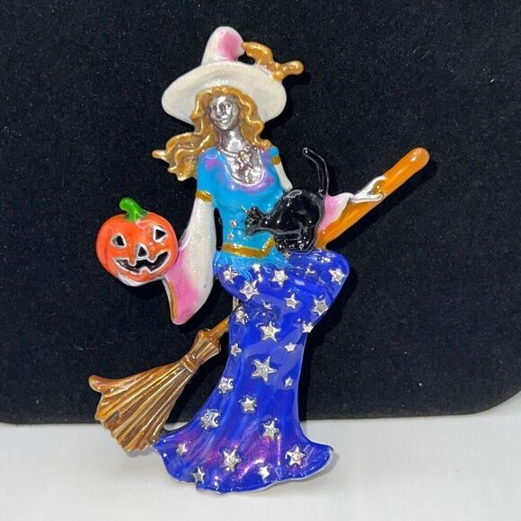 KIRK'S FOLLY BROOCH / CLIP PENDANT BLUE STELLA BY STARLIGHT WITCH SILVERTONE - Picture 2 of 9
